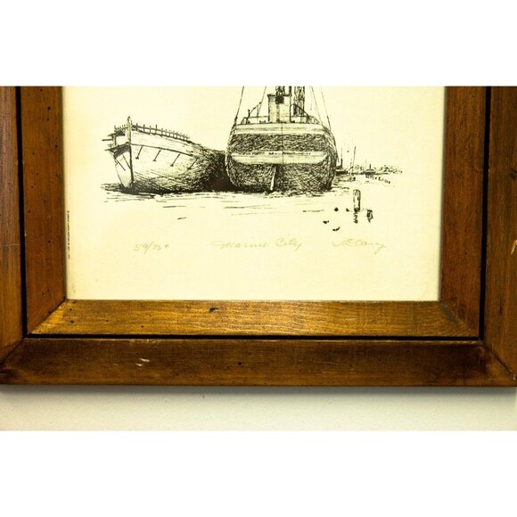 Vtg 1980's “BELLE RIVER” Ship Great Lakes Artist J. Clary 59/180 Signed Framed - Picture 2 of 3